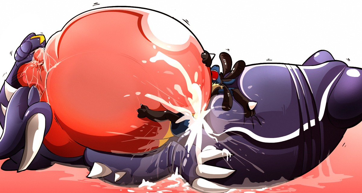 2009 ambiguous_gender anal anal_penetration anthro anthro_on_anthro balls balls_deep black_body black_fur blue_body blue_fur blush bodily_fluids canid canine cum cum_from_mouth cum_in_mouth cum_inflation cum_inflation_progression cum_inside cum_pool cum_through cum_vomit drgnalexia drooling duo e621 excessive_cum excessive_genital_fluids forced fur garchomp generation_4_pokemon genital_fluids genitals hyper inflation larger_sub lucario male mammal nintendo nude obese orgasm overweight penetration pinned pokemon pokemon_(species) saliva sex size_difference stuck submissive tail thick_tail yellow_body yellow_fur