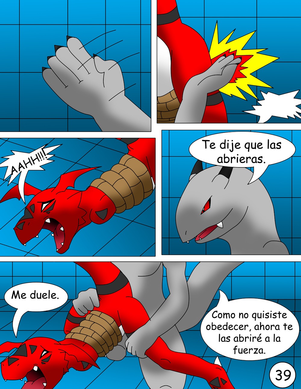 adolescent age_difference anal anthro bandai_namco bodily_fluids bound claws comic crocodile crocodilian crying dialogue digimon digimon_(species) digital_media_(artwork) dominant dominant_male dragon duo e621 eyes_closed forced genitals guilmon hector21314 hi_res horn larger_dom larger_male lol_comments male male/male male_penetrated male_penetrating male_penetrating_male multiple_scenes mythological_creature mythological_scalie mythology nude penetration penis rape red_eyes reptile scalie sex size_difference smaller_male spanish_text submissive submissive_male tail tears text thick_penis translated violence young