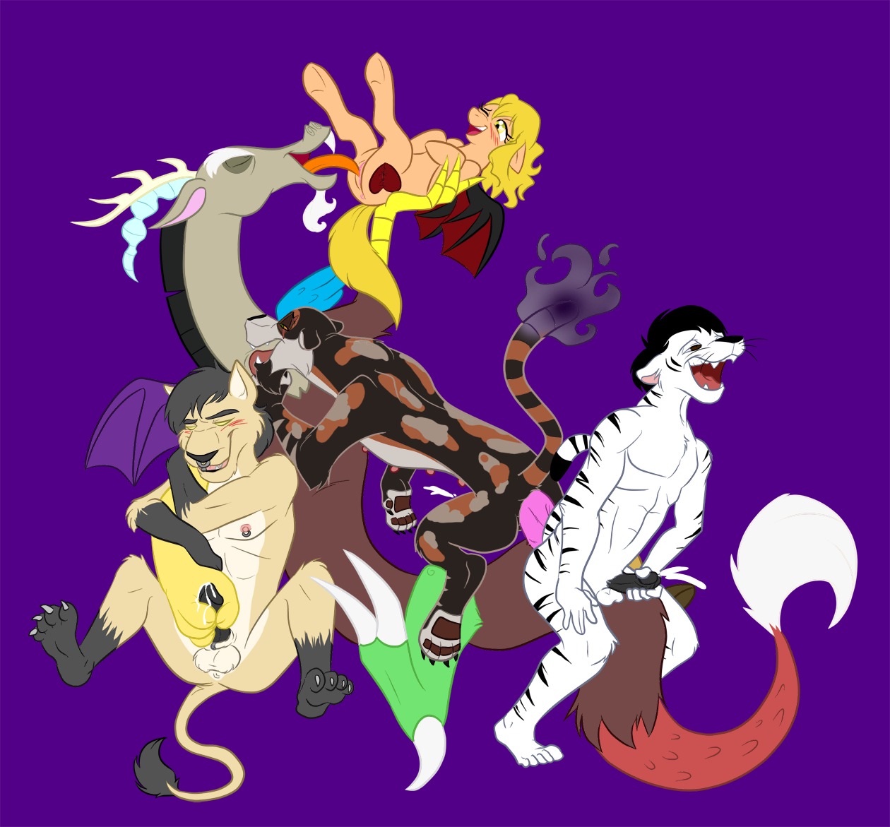 2012 anal anal_penetration antlers anus balls bisexual black_hair blonde_hair blue_body blue_feathers blush bodily_fluids brown_body brown_fur chimera cum cum_while_penetrated cumshot cunnilingus cutie_mark discord_(mlp) draconequus e621 ejaculation equid equine erection fan_character feathered_wings feathers female feral friendship_is_magic fullbloodlion fur genital_fluids genitals glacierk gloves_(marking) grey_hair group group_sex hair handjob hasbro holding_penis horn humanoid_genitalia humanoid_penis interspecies jack_talon leg_markings male male/female male/male male_focus male_penetrated male_penetrating male_penetrating_male mammal markings masturbation membrane_(anatomy) membranous_wings muscular muscular_male my_little_pony mythological_creature mythological_equine mythology nipple_piercing nipples nude open_mouth oral orgasm orgy pegasus penetration penile penile_masturbation penis penis_grab piercing sex simple_background size_difference small_balls socks_(marking) tail tail_tuft tuft vaginal white_body white_fur wings yellow_eyes
