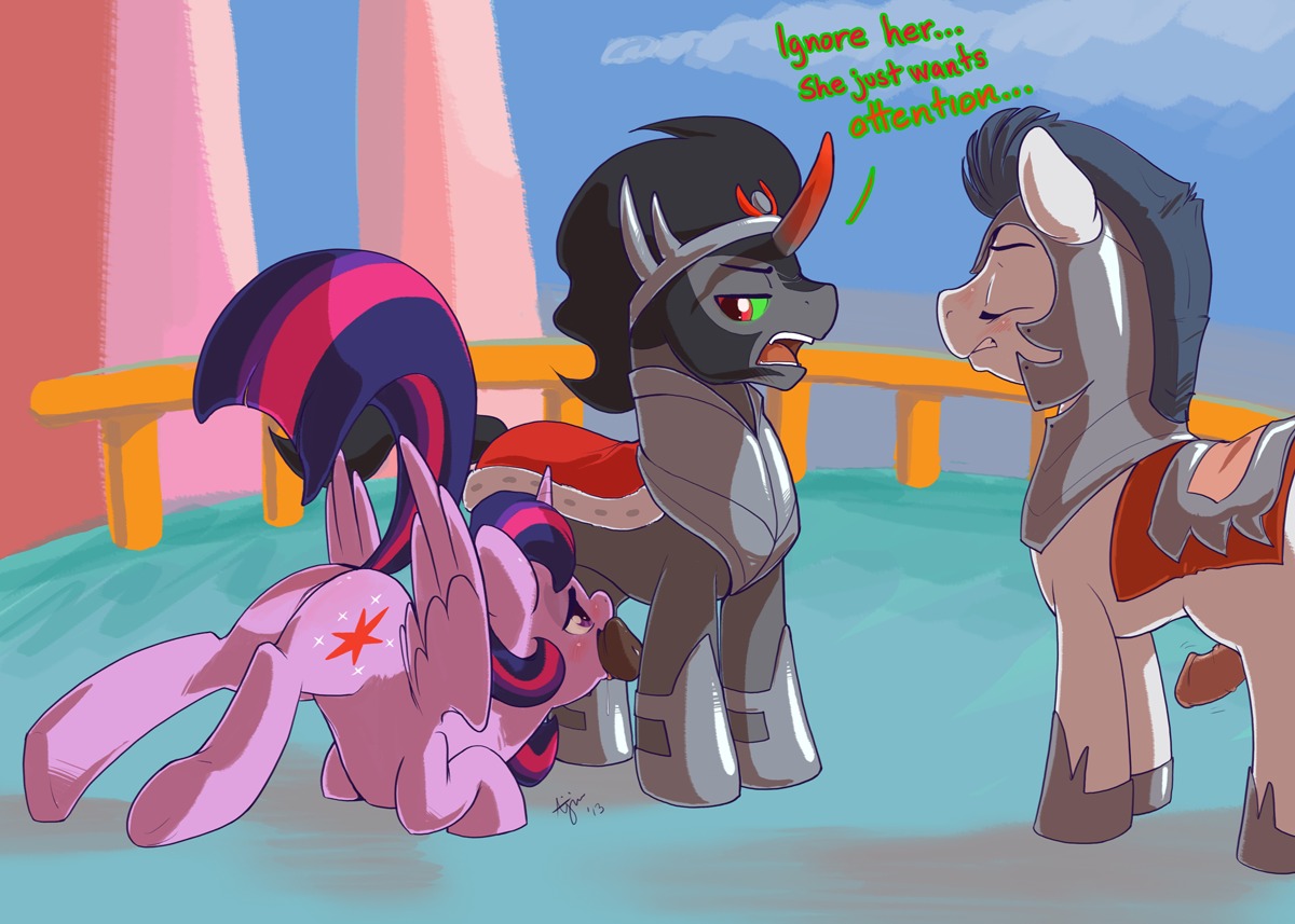 2013 ajin animal_genitalia animal_penis armor ass_up bent_over black_hair blue_hair blush bodily_fluids casual_sex cloud crown cutie_mark dialogue digital_media_(artwork) drooling e621 english_text equid equine equine_genitalia equine_penis erection eyes_closed feathered_wings feathers fellatio female feral feral_on_feral friendship_is_magic fur genitals green_sclera grey_body grey_fur group hair hasbro headgear helmet horn husband_and_wife king king_sombra_(mlp) long_hair looking_down looking_up male male/female mammal married married_couple multicolored_hair multitasking my_little_pony mythological_creature mythological_equine mythology open_mouth oral outside penile penis purple_body purple_feathers purple_fur purple_hair queen raised_tail red_eyes royalty saliva sex shaded sharp_teeth sideways_oral sky smile standing tail teeth text tongue twilight_sparkle_(mlp) two_tone_hair unicorn unimpressed white_body white_fur winged_unicorn wings