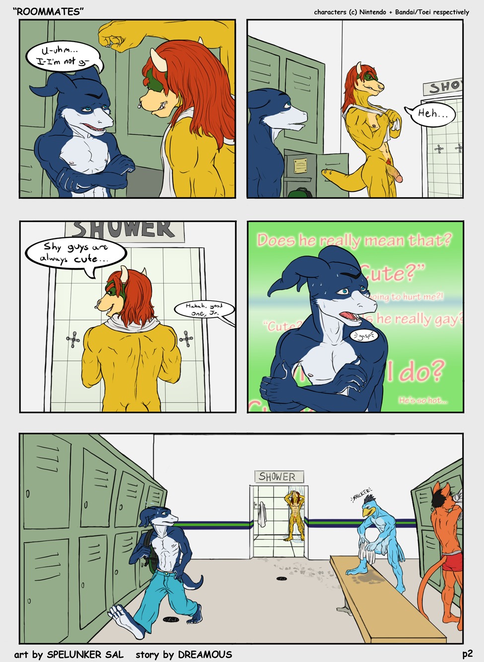 anthro bowser_koopa_junior_(roommates) comic digimon dreamous flamedramon gay giancarlo_rosato koopa locker_room male male_only mario_(series) no_humans nude penis piercing roommates rule34 scalie spelunker_sal