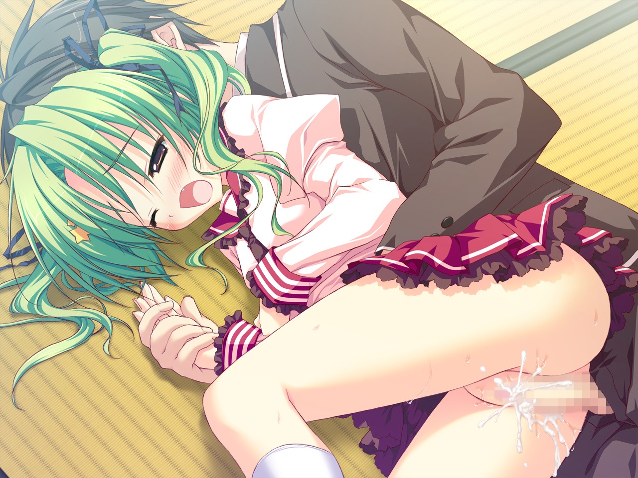 censored female game_cg green_hair hoshizora_e_kakaru_hashi male penis pussy pussy_juice rule34 seifuku sex toudou_koyori