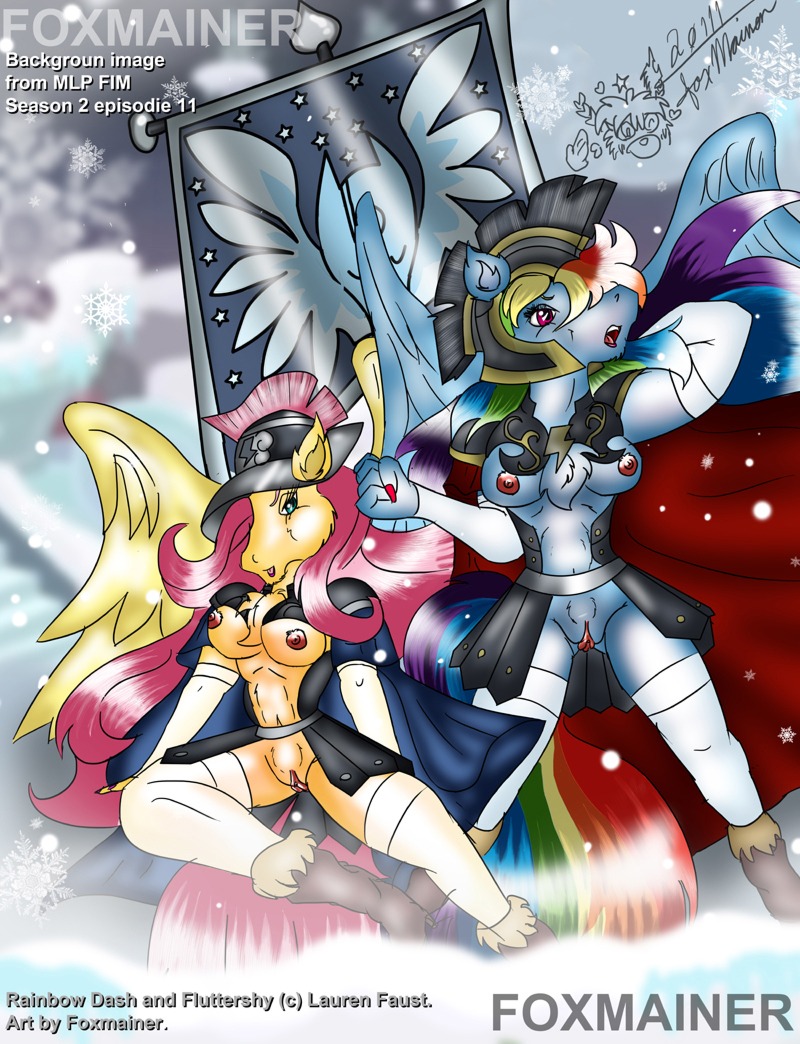 2011 anthro equine female fluttershy_(mlp) foxmainer friendship_is_magic my_little_pony pegasus rainbow_dash_(mlp) rule34 smooth_skin