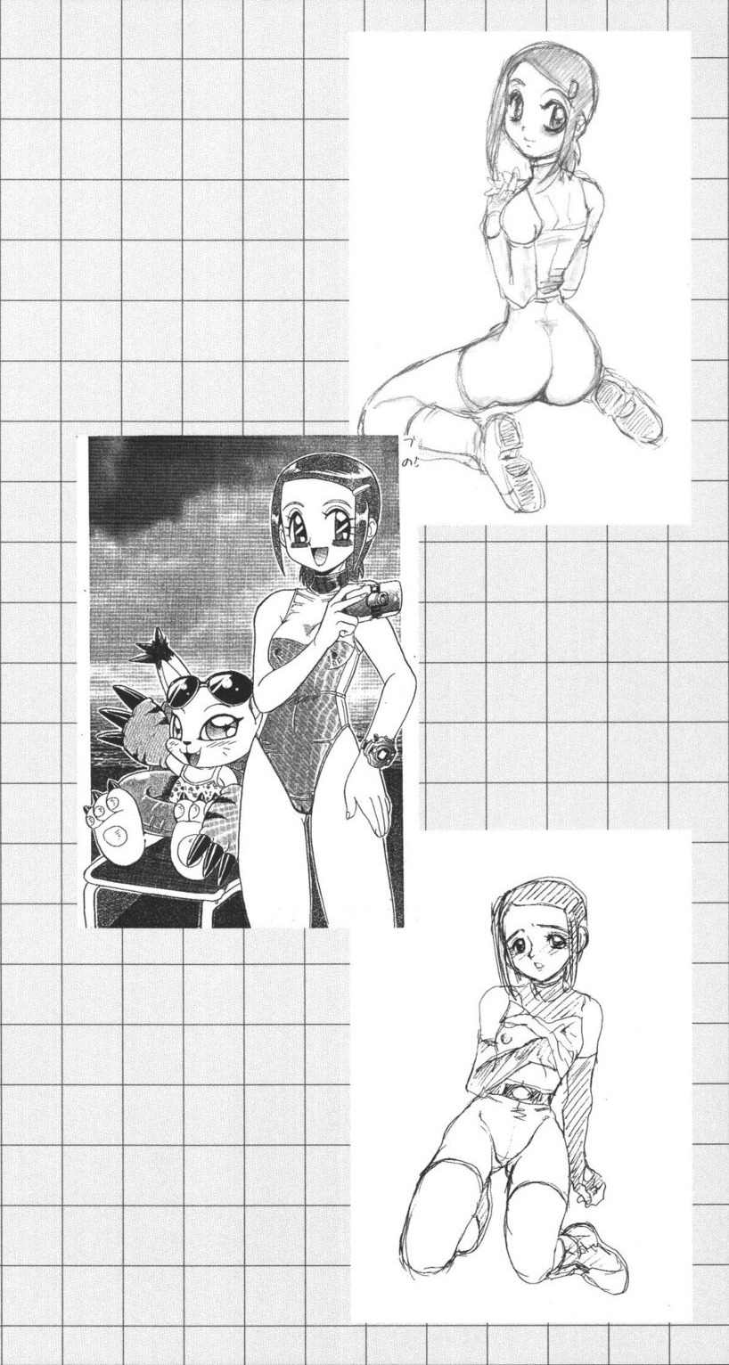 digimon female female_only furry gatomon human kari_kamiya monochrome multiple_females multiple_girls rule34