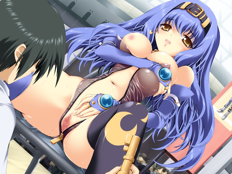 bb blue_hair blush breasts censored female key large_breasts nipples pussy rule34 zipper
