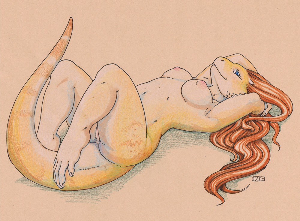 anthro breasts e621 female genitals iggi lizard non-mammal_breasts nude pinup pose reptile scalie solo tail vulva