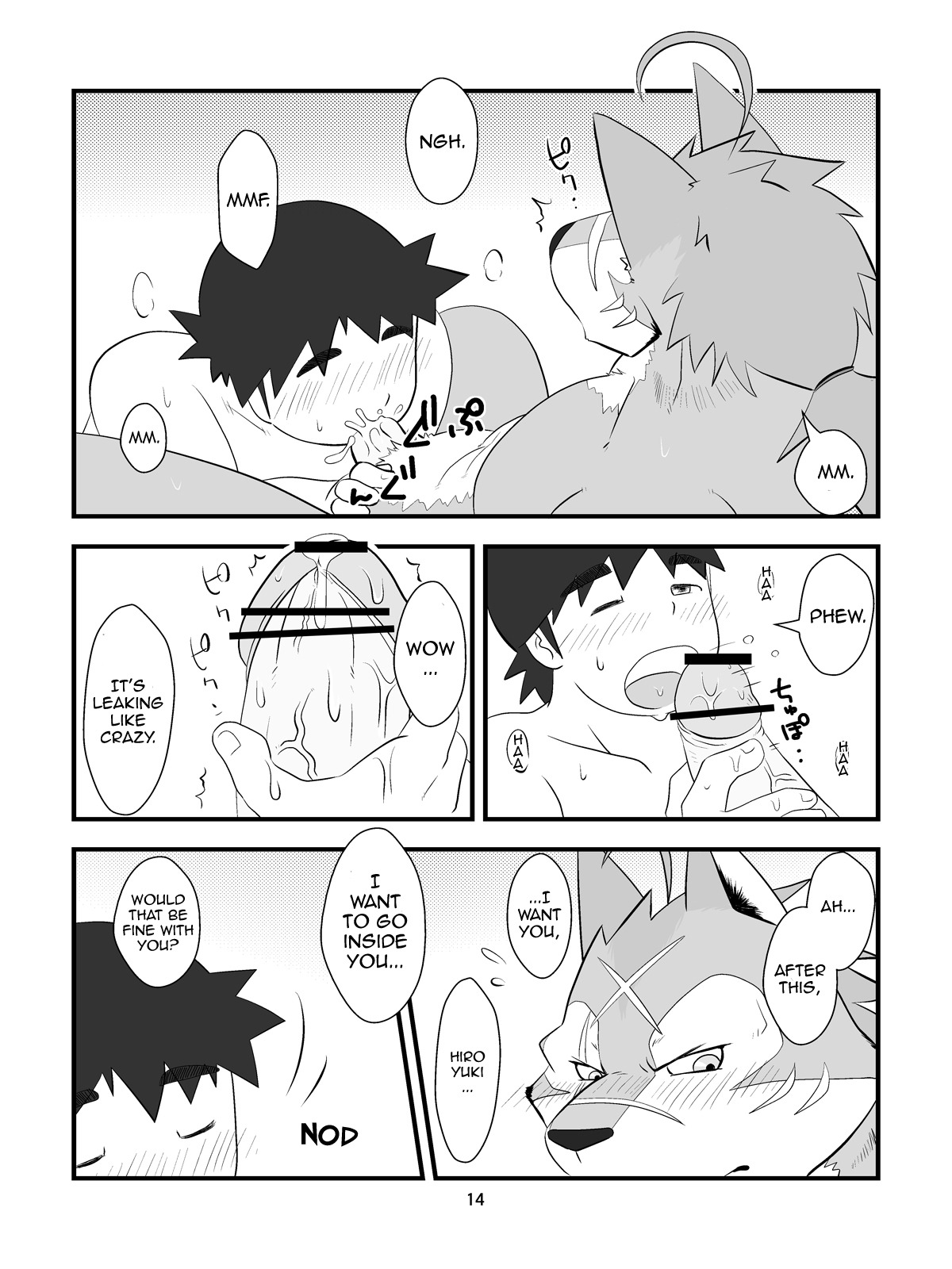 2013 3:4 anthro anthro_penetrating anthro_penetrating_human biceps big_muscles biped black_nose blush canid canine canis comic dialogue duo e621 english_text erection eyes_closed facial_markings fellatio fur genitals greyscale hair head_markings hi_res hiroyuki_nishimura human human_on_anthro human_penetrated interspecies licking lying male male/male male_penetrated male_penetrating male_penetrating_male mammal manya markings monochrome morenatsu multiple_scenes muscular muscular_male nude one_eye_closed oral oral_penetration pecs penetration penile penis scar sex spread_legs spreading ten_kodori text tongue tongue_out vein wolf