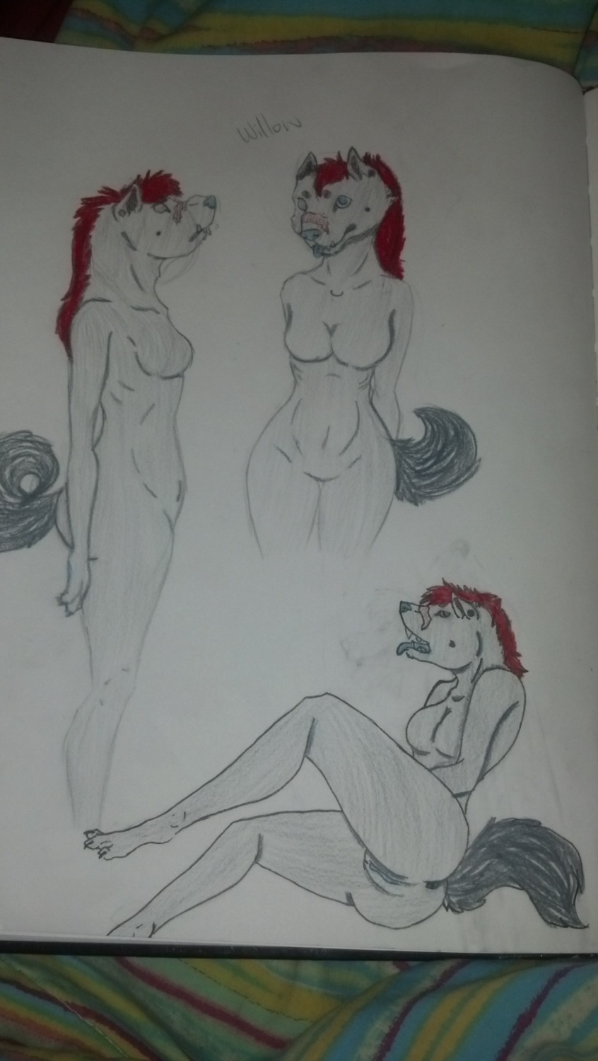 absurd_res anthro bovid bovine canid canine canis cattle domestic_dog e621 female hi_res mammal mohawk nude pit solo unknown_artist wolf