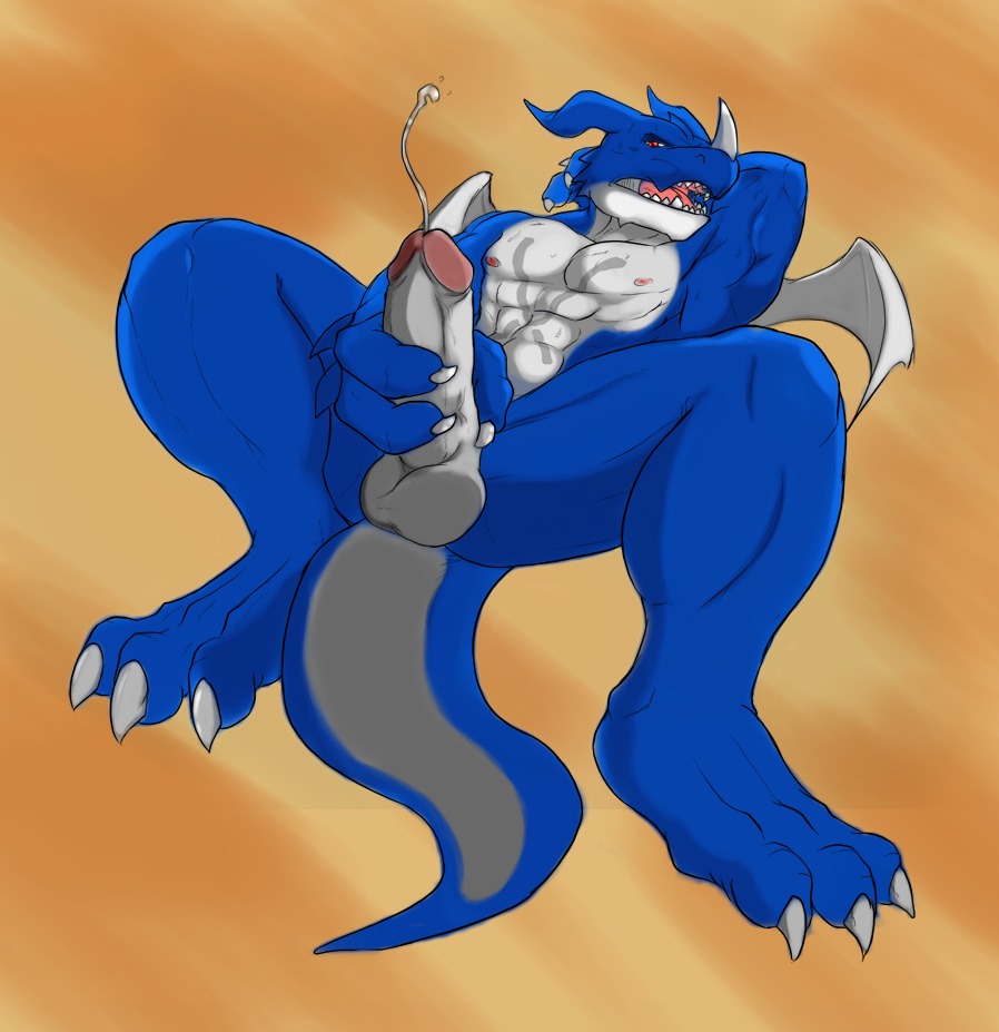 abs anthro balls bandai_namco biceps big_muscles big_penis biped blue_body blue_skin bodily_fluids claws countershading cum cumshot digimon digimon_(species) e621 ejaculation erection exveemon fangs foreskin genital_fluids genitals glans hands_behind_head horn humanoid_genitalia humanoid_penis looking_at_viewer lying male markings masturbation muscular muscular_anthro muscular_male nipples nude orgasm paws pecs penile penile_masturbation penis pose red_eyes retracted_foreskin solo spelunker_sal spread_legs spreading tail teeth toe_claws vein