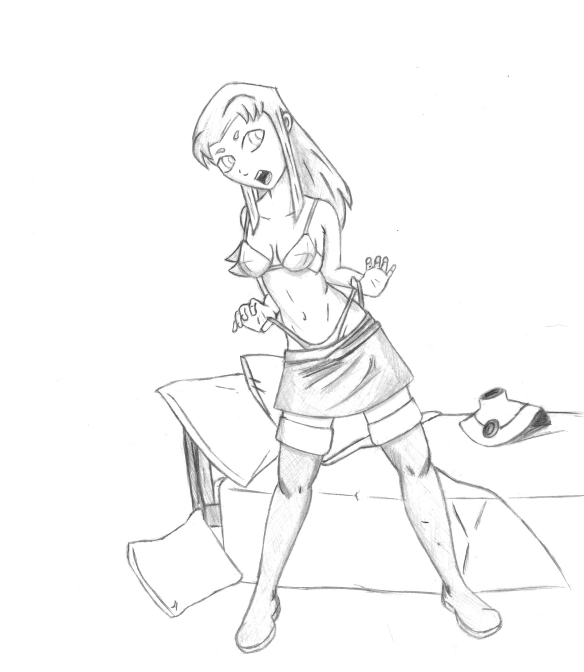 dc dc_comics female john_doe monochrome rule34 starfire straight_hair teen_titans