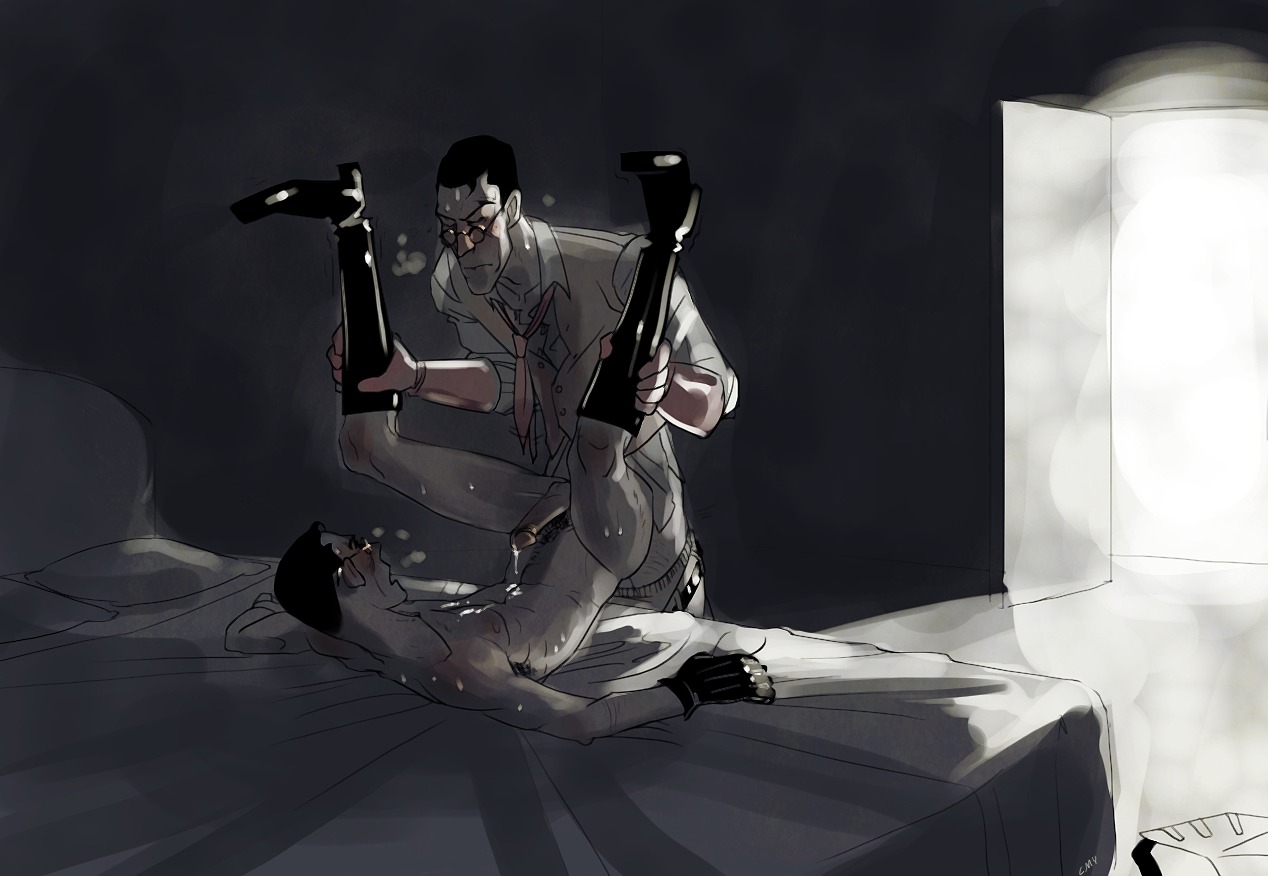 2boys 5trangelove anal anal_sex clothed_male_nude_male clothed_sex cumming_from_anal_sex cumming_while_penetrated gay gay_sex holding_legs holding_legs_open jackhammer legs_up male male_focus male_only medic_(team_fortress_2) on_bed rape raped_by_enemy rule34 selfcest spread_legs sweat tagme team_fortress_2 yaoi