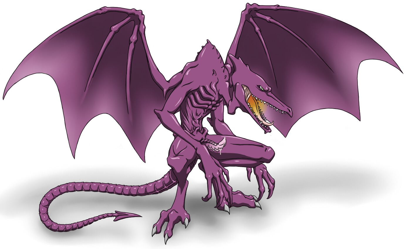 alien animal_genitalia bodily_fluids dragon e621 erection genital_fluids genital_slit genitals green_eyes male membrane_(anatomy) membranous_wings metroid mythological_creature mythological_scalie mythology nintendo penis precum ridley scalie sharp_teeth simple_background solo space_dragon_(metroid) tail teeth trinayurami wings