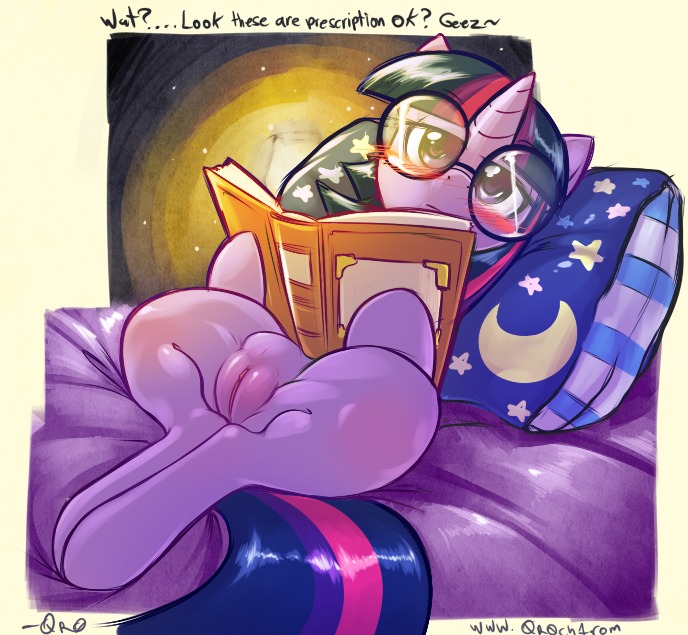 0r0ch1 blush book clitoris e621 english_text equid equine eyewear female feral friendship_is_magic fur genitals glasses hair hasbro horn looking_at_viewer mammal multicolored_hair my_little_pony mythological_creature mythological_equine mythology plump_labia purple_body purple_fur purple_hair solo tail text twilight_sparkle_(mlp) two_tone_hair unicorn vulva
