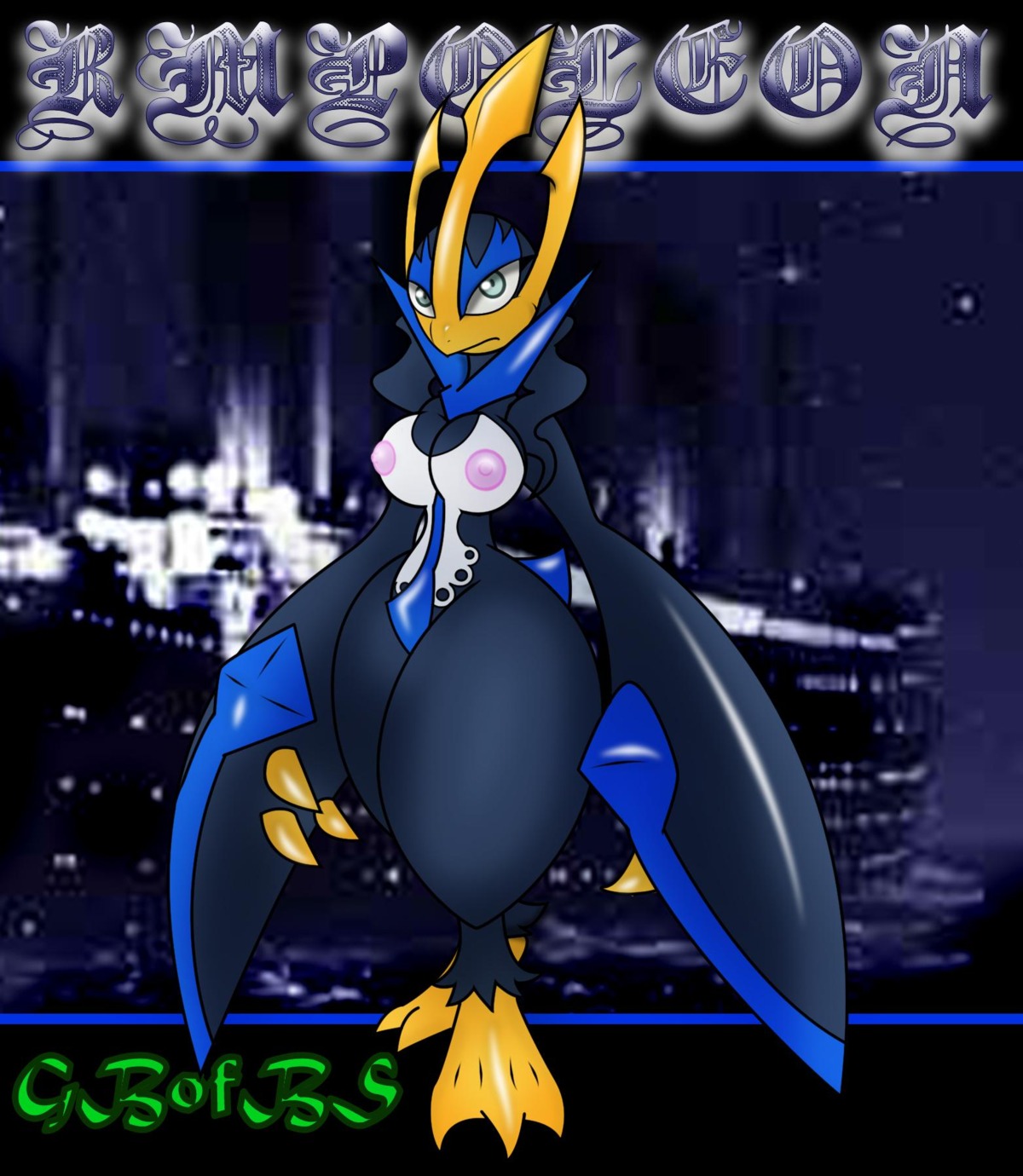 anthro avian barefoot breasts color empoleon female female_only front_view gb_of_bs generation_4_pokemon nintendo nipples nude pokemon pokemon_(species) rule34 solo species_name standing tagme