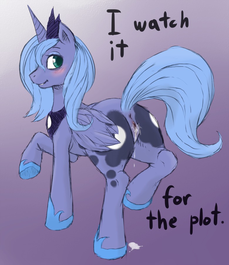 after_sex anus blue_body blue_feathers blue_hair blush bodily_fluids butt crookedtrees cum cum_drip cum_in_vagina cum_inside cum_on_ground cutie_mark digital_media_(artwork) dripping e621 english_text equid equine feathered_wings feathers female feral friendship_is_magic genital_fluids genitals green_eyes hair hasbro horn humor looking_back mammal mane my_little_pony mythological_creature mythological_equine mythology princess_luna_(mlp) pun quadruped shaded simple_background smile solo tail tail_anus text visual_pun vulva winged_unicorn wings