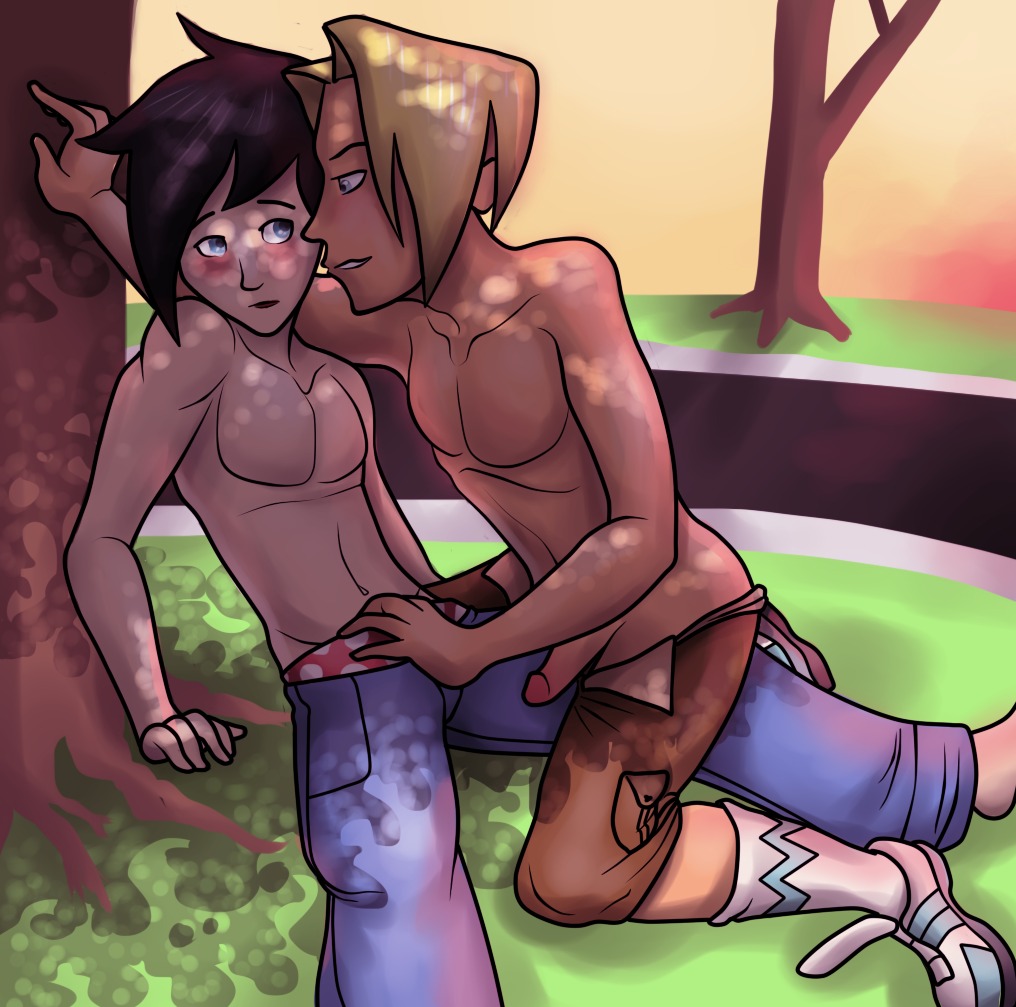 2boys blush cartoon_network crossover danny_fenton danny_phantom gay gil_nexdor johnny_test_(series) male male_only multiple_males nickelodeon outdoors penis rule34 shy undressing yaoi