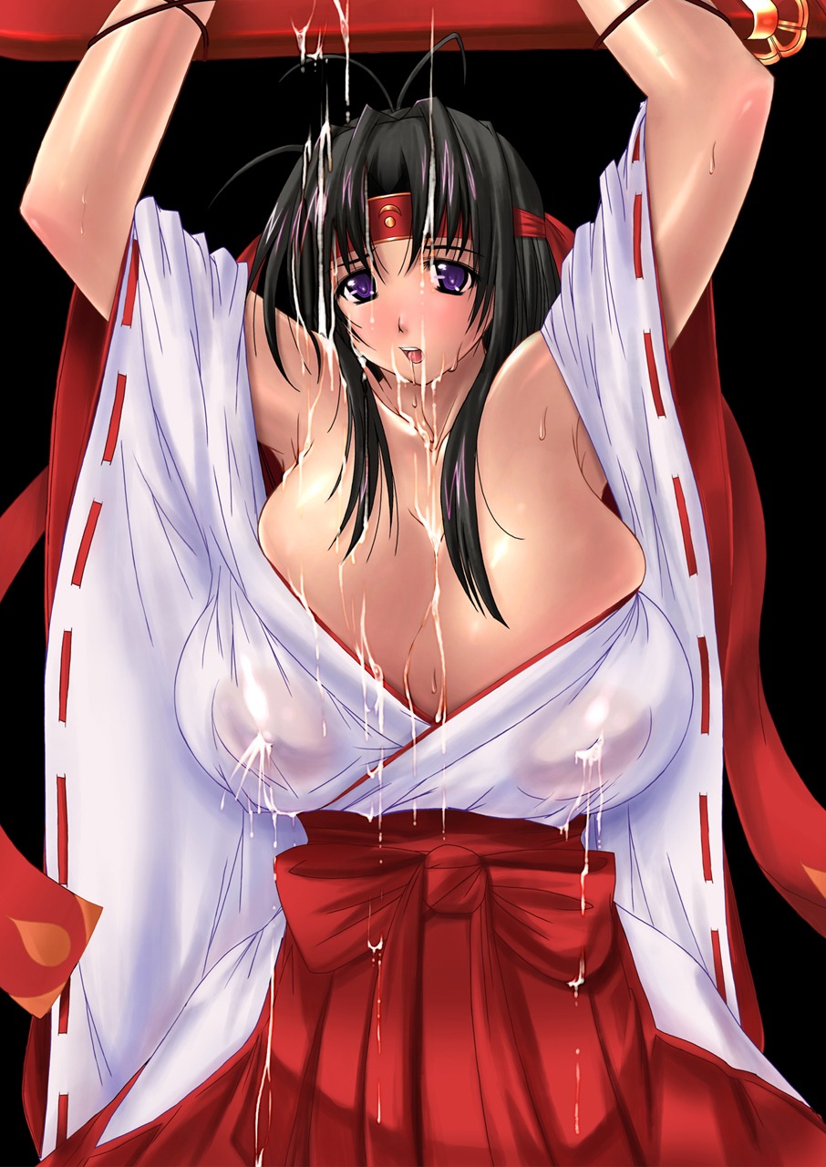 arms_up cum_on_face female hakama lactation miko queen's_blade rule34 tagme tomoe