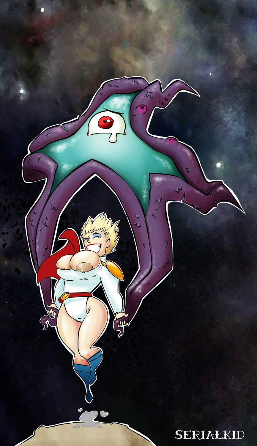 dc dc_comics female jumprope kara_zor-l karen_starr power_girl rule34 serialkid signature starro superman_(series) tagme text wardrobe_malfunction