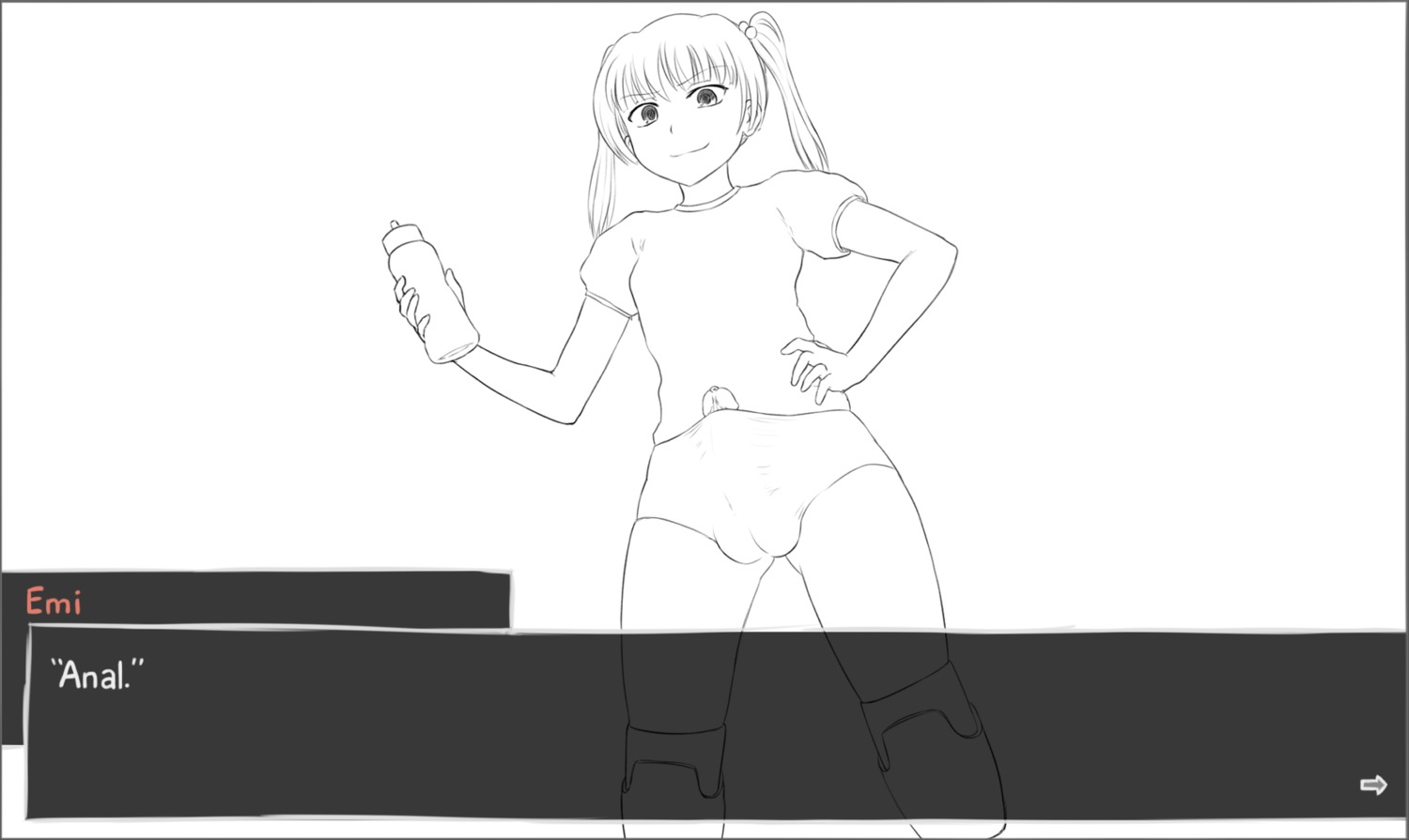 1girls anal balls balls_in_bloomers balls_in_buruma bloomers buruma erection erection_under_clothes female front_view futanari gym_uniform holding human ibarazaki_emi intersex katawa_shoujo penis penis_in_bloomers penis_slip precum rule34 tied_hair twintails