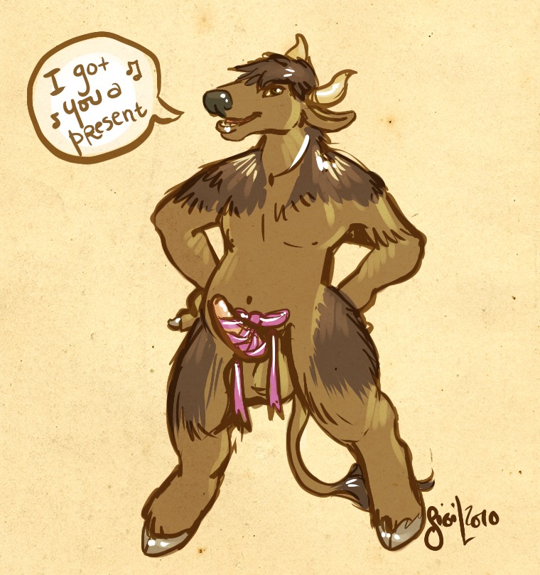 accessory anatomically_correct anatomically_correct_genitalia anatomically_correct_penis animal_genitalia animal_penis anthro balls barton_(bartonstroud) big_balls biped bison bovid bovine bovine_genitalia bovine_penis cattle cock_ring deervvitch e621 erection genitals gift hooves horn jewelry male mammal penis penis_accessory penis_jewelry ribbons smile solo standing tail tapering_penis