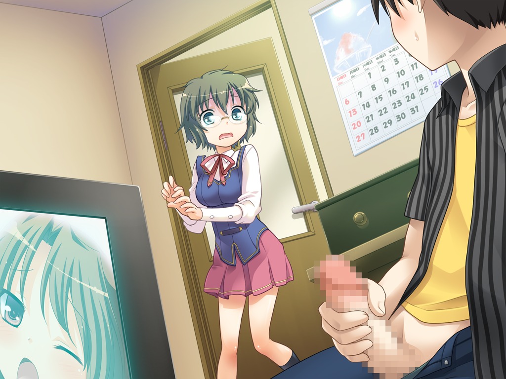 censored famima female game_cg glasses male masturbation penis rule34 short_hair