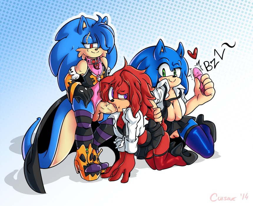 2014 anthro balls big_breasts blue_body blue_fur blue_hair breasts cleavage clothed clothing crossdressing crossgender dildo e621 echidna erection eulipotyphlan fan_character fellatio female fur genitals green_eyes group hair heart_symbol hedgehog male male/female mammal missphase monotreme oral oral_penetration penetration penile penis purple_eyes red_eyes red_hair sega sex sex_toy sonic_the_hedgehog sonic_the_hedgehog_(series)