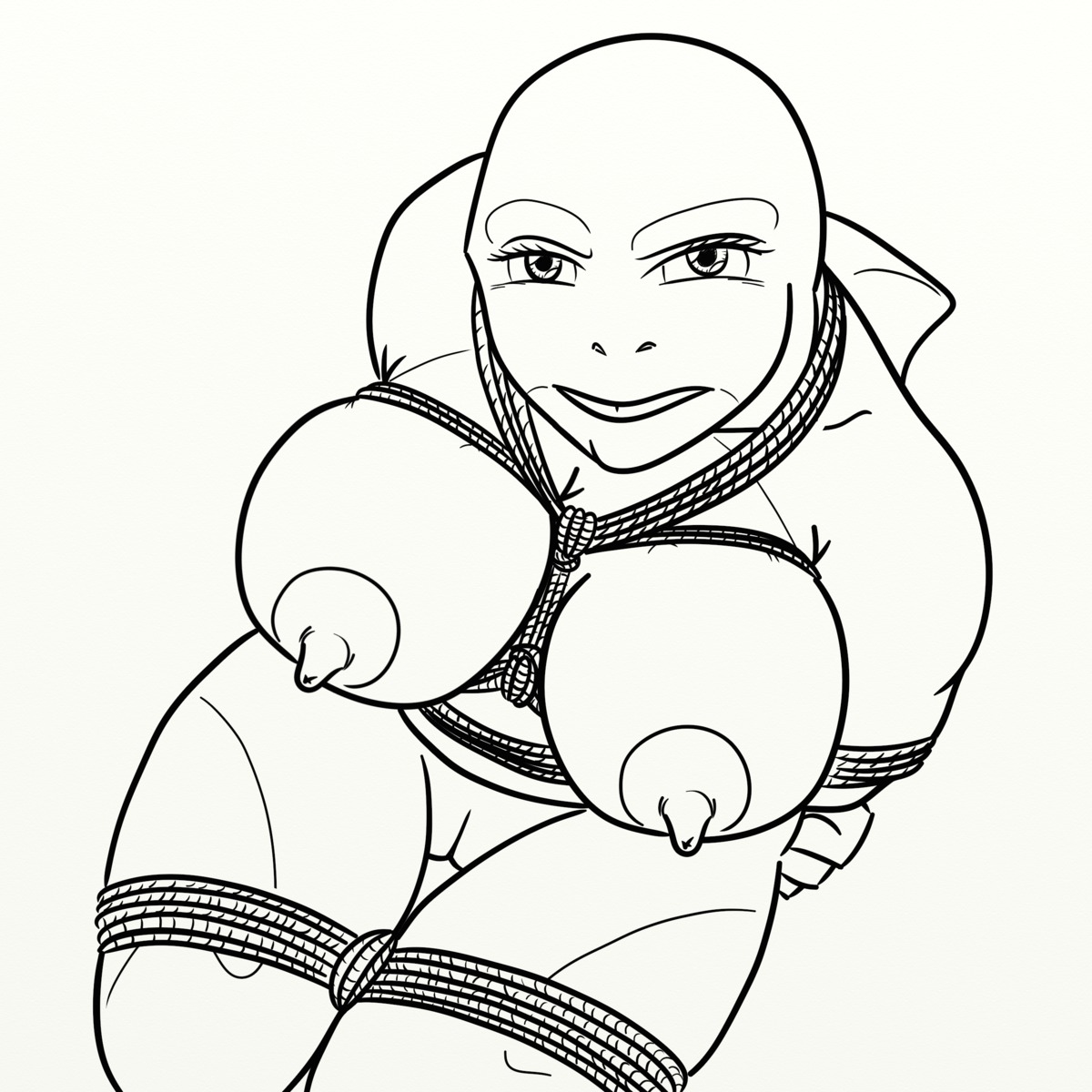 1:1 absurd_res anthro aquatic bdsm black_and_white bondage bound breasts cetacean e621 female fuckemall genitals hi_res hybrid mammal monochrome nipples rope simple_background slightly_chubby solo submissive submissive_female vulva white_background