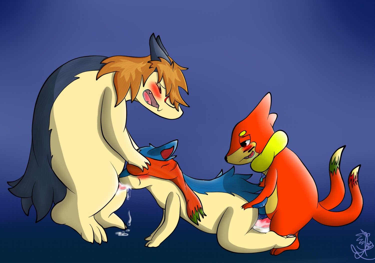 ambiguous_gender ambiguous_penetration asbiearts blindfold blush bodily_fluids buizel conditional_dnp cum cum_drip cum_in_mouth cum_inside cum_on_ground cum_on_penis double_penetration dripping e621 erection fellatio feral from_behind_position generation_2_pokemon generation_4_pokemon genital_fluids genitals group group_sex hi_res knot male male/male male_penetrated male_penetrating male_penetrating_male nintendo nude oral oral_penetration penetration penile penis pokemon pokemon_(species) quilava semi-anthro sex spitroast threesome trio typhlosion