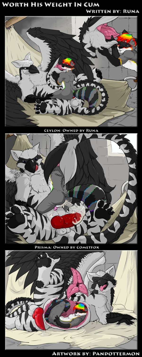 2013 absurd_res anal anal_penetration animal_genitalia anthro anthro_on_feral anthro_penetrated anus avian backsack balls bed_sheet bedding bestiality black_body black_feathers black_fur black_pawpads blonde_highlights blue_eyes blue_highlights bodily_fluids butt ceylon_a'merone colored comic cum cum_in_ass cum_inside duo e621 english_text erection eyes_closed feathered_wings feathers feral feral_penetrating feral_penetrating_anthro floor fur genital_fluids genitals grey_body grey_fur gryphon hair head_tuft heterochromia hi_res highlights_(coloring) hybrid interspecies knot larger_male long_story lying male male/male male_on_feral male_penetrated male_penetrating male_penetrating_male mammal multicolored_hair mythological_avian mythological_creature mythology nude open_mouth pandottermon pawpads penetration penile penile_penetration penis penis_in_ass procyonid raccoon rainbow_hair raised_tail red_penis sex size_difference smaller_male story story_in_description striped_body striped_fur stripes tail tail_fetish tail_mouth tail_play tail_vore text tile tile_floor tongue tongue_out tuft unusual_anatomy unusual_tail unusual_vore vore white_body white_feathers white_fur wings