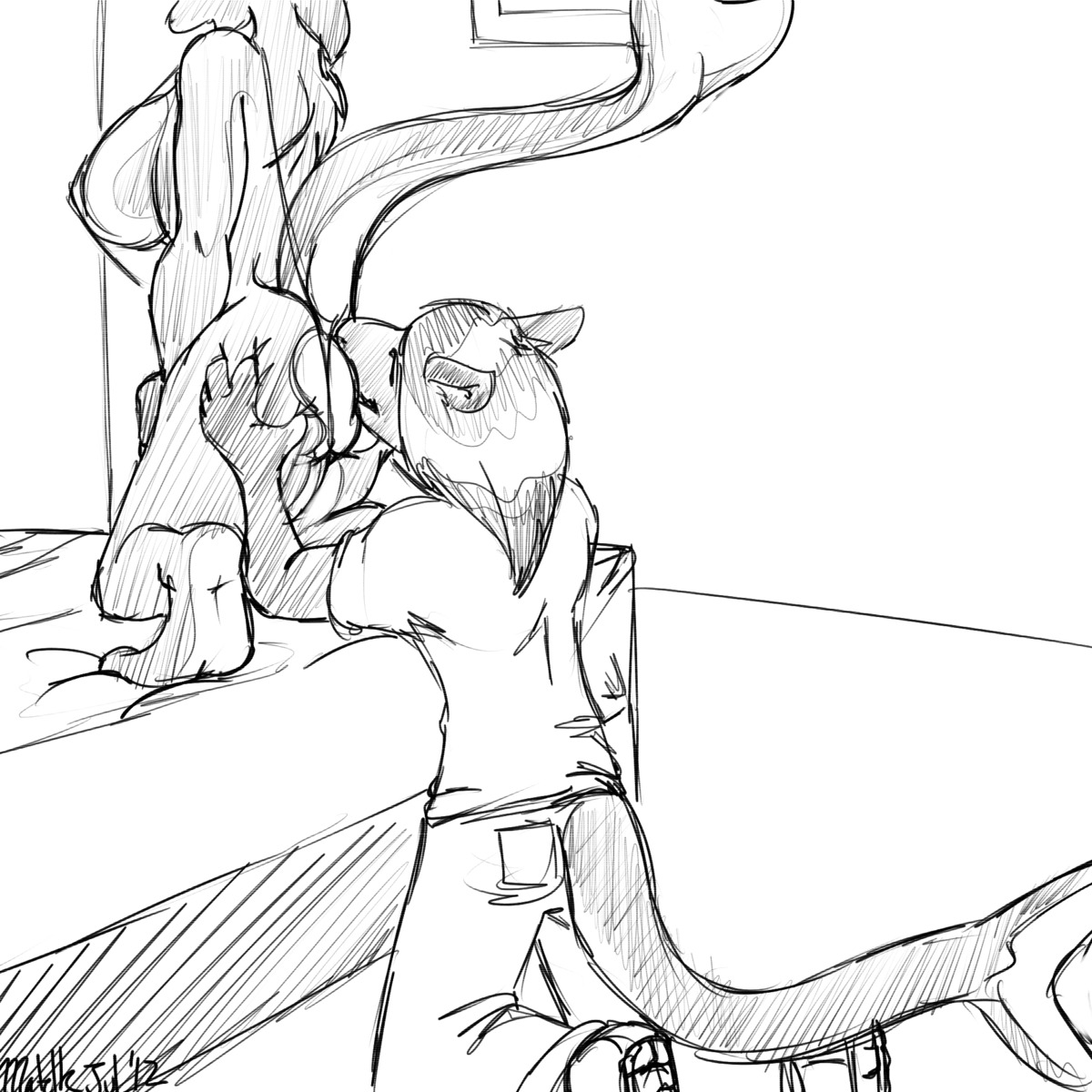 1:1 2012 anthro aquatic black_and_white breasts butt cetacean clothed clothing dancing dolphin duo e621 female fish hi_res male male/female mammal matelk monochrome nerts oceanic_dolphin oral pole pole_dancing shark sketch skimpy stripper stripper_pole tail toothed_whale