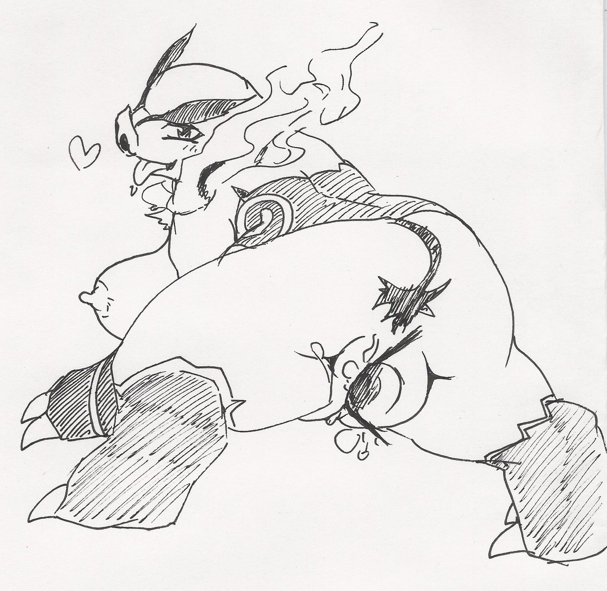 anthro back_view breasts emboar female female_only fire monochrome nipples nude pokemon pussy rule34 solo tagme vulva