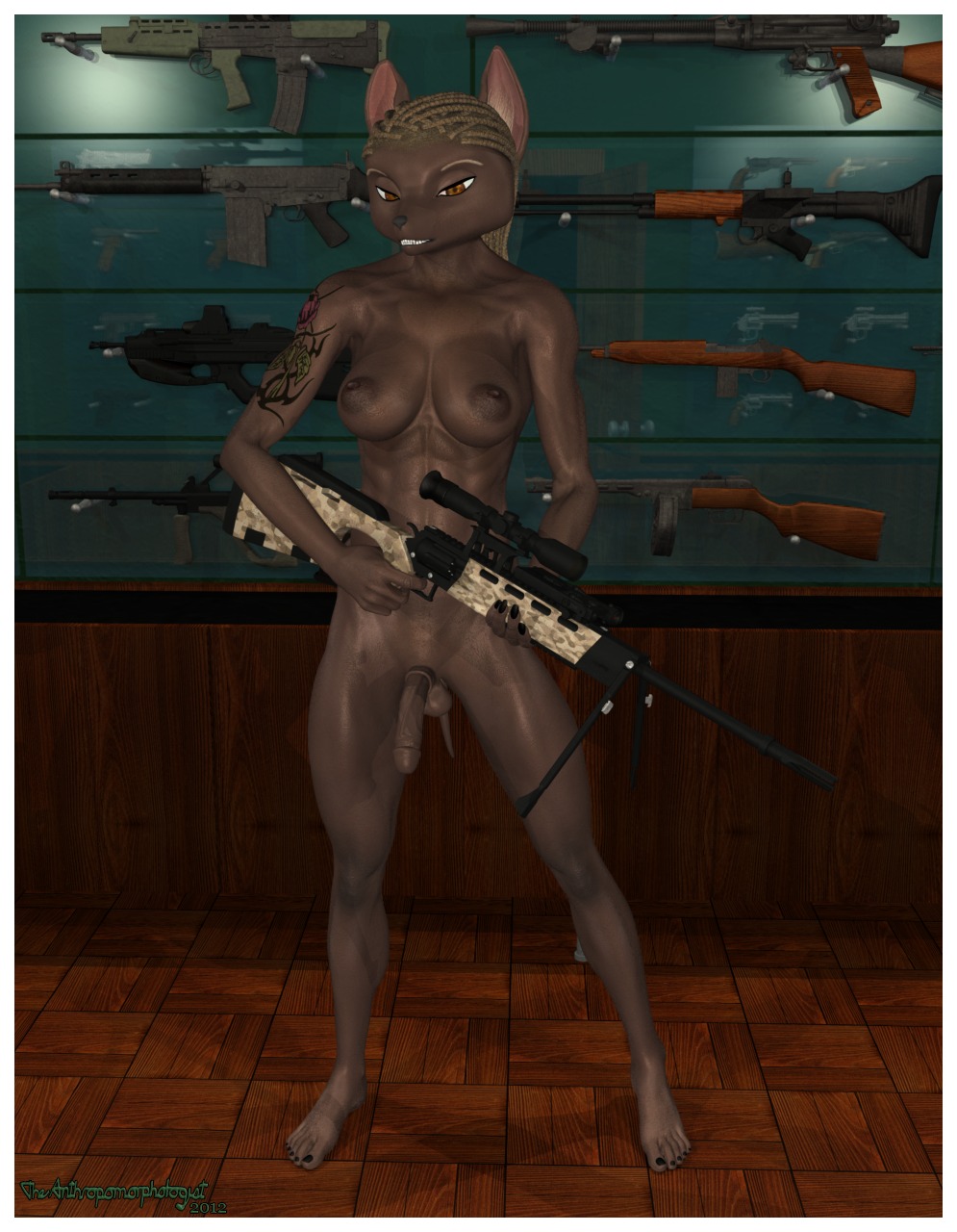 .357_magnum 3d_(artwork) 5_fingers 5_toes abs anthro assault_rifle athletic athletic_anthro athletic_gynomorph athletic_intersex balls bare_breasts battle_rifle biceps biped black_nose black_penis border breasts brown_eyes canid canine canis charleyfox_(modeler) charleyfox_dog colt's_manufacturing_company colt_1900 colt_python colt_single_action_army dark_body dark_skin detailed_background digital_media_(artwork) domestic_dog e621 fabrique_nationale_herstal feet fg_42 fingers floor fn_f2000 fn_fal front_view full-length_portrait genitals gm3_lynx gun gynomorph hairless hairless_dog half-erect handgun hi_res holding_gun holding_object holding_ranged_weapon holding_weapon inside intersex light_machine_gun looking_at_viewer luger m1_carbine mammal markings mauser muscular muscular_anthro muscular_gynomorph muscular_intersex nambu nipples nude orchid_(the_anthropomorphologist) parquet penis pistol portrait pose ppsh-41 ranged_weapon revolver rifle royal_ordnance_plc sa80 scope single_action smith_&_wesson sniper_rifle snout solo standing steyr_arms steyr_aug submachine_gun tail tan_body tan_skin tattoo teeth the_anthropomorphologist toes type_99_(light_machine_gun) weapon white_border wood wood_floor