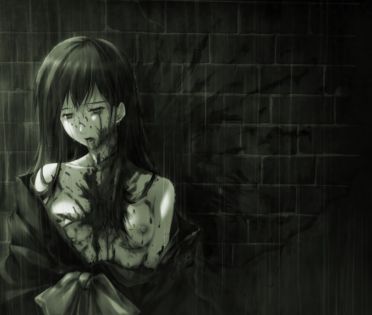 1girls avulsion bleeding blood blood_splatter blood_stain breasts clothes clothing color dead death dying empty_eyes exposed_breasts female female_death female_only gore highres incision injury innocent_grey japanese_clothes kimono knife monochrome nipples open_clothes open_mouth open_shirt pianissimo pianissimo_(game) rain rule34 ryona solo stab stabbed stabbing tears wound