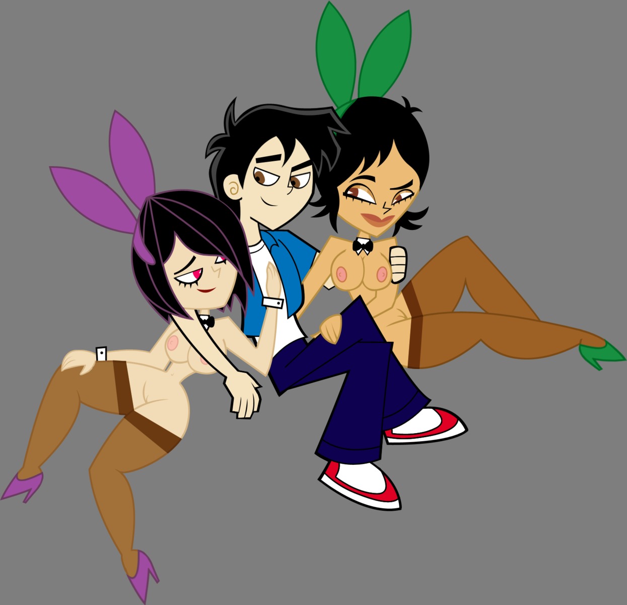 1boy 2girls bigtyme breasts brown_hair carmelita_aves el_tigre emo_hair female ffm hair_over_one_eye high_heels latina male mother_and_daughter multiple_females multiple_girls nickelodeon pale_skin purple_hair red_eyes rule34 short_hair smiling tagme villainess zoe_aves