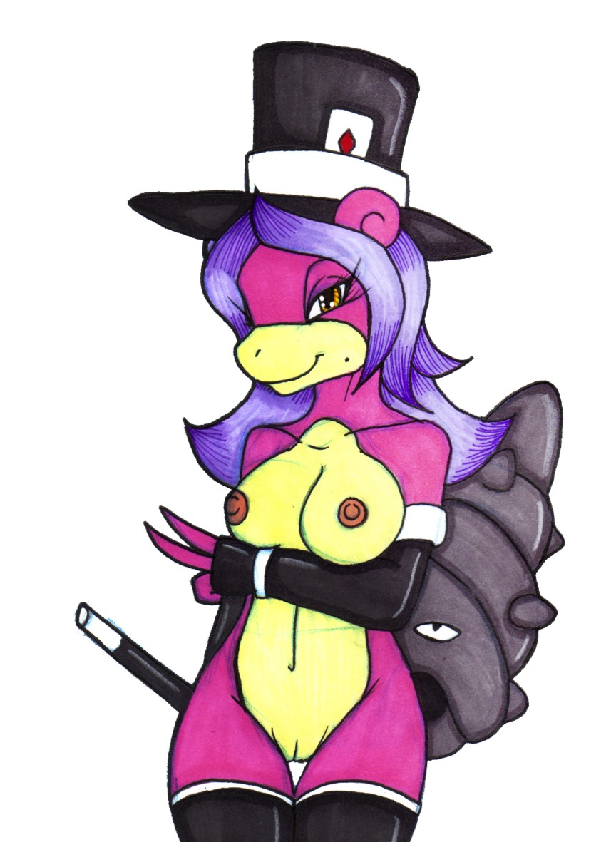 anthro breasts color female female_only hat ivanks magic_wand nipples nude pokemon pussy rule34 slowbro solo standing tagme top_hat vulva