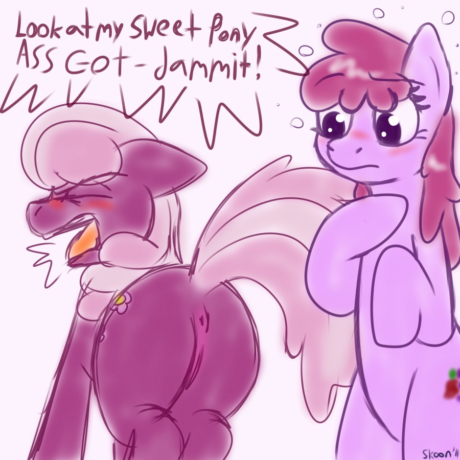 1:1 2011 anus berry_punch_(mlp) cheerilee_(mlp) conditional_dnp cutie_mark dialogue digital_media_(artwork) drunk duo e621 earth_pony english_text equid equine female female/female feral friendship_is_magic genitals hair hasbro horse mammal my_little_pony nude pink_hair pony quadruped skoon substance_intoxication tail text vulva