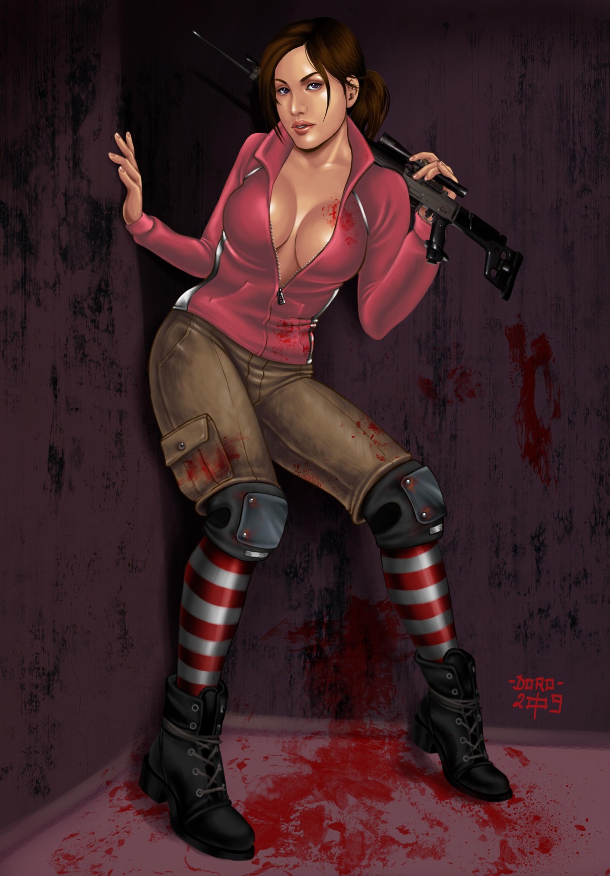1girls 2d absurd_res blood female female_only firearm gun human left_4_dead left_4_dead_(series) rule34 shotgun solo solo_female stregatto10 tagme weapon zoey_(left_4_dead)