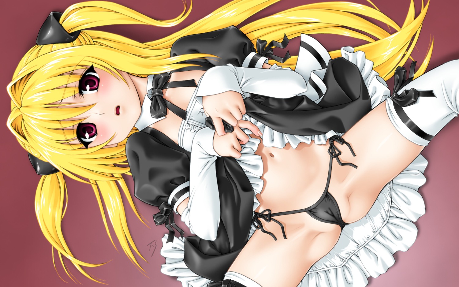 blonde_hair blush clothing female fuji_shinobu highres konjiki_no_yami long_hair panties red_eyes rule34 side-tie_panties spread_legs stockings thighhighs to_love-ru underwear