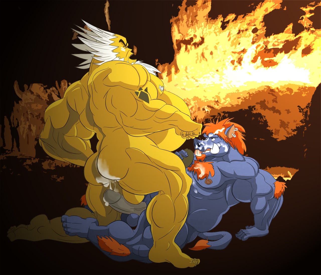 anthro barazoku bodily_fluids body_hair butt chest_hair cum cum_in_ass cum_inside cum_on_butt cum_on_face cum_on_penis darunia duo e621 ear_piercing ganon genital_fluids genitals goron humanoid korak_sinatra male male/male mammal manly musclegut muscular nintendo overweight penis piercing slightly_chubby suid suine sus_(pig) tail the_legend_of_zelda wild_boar