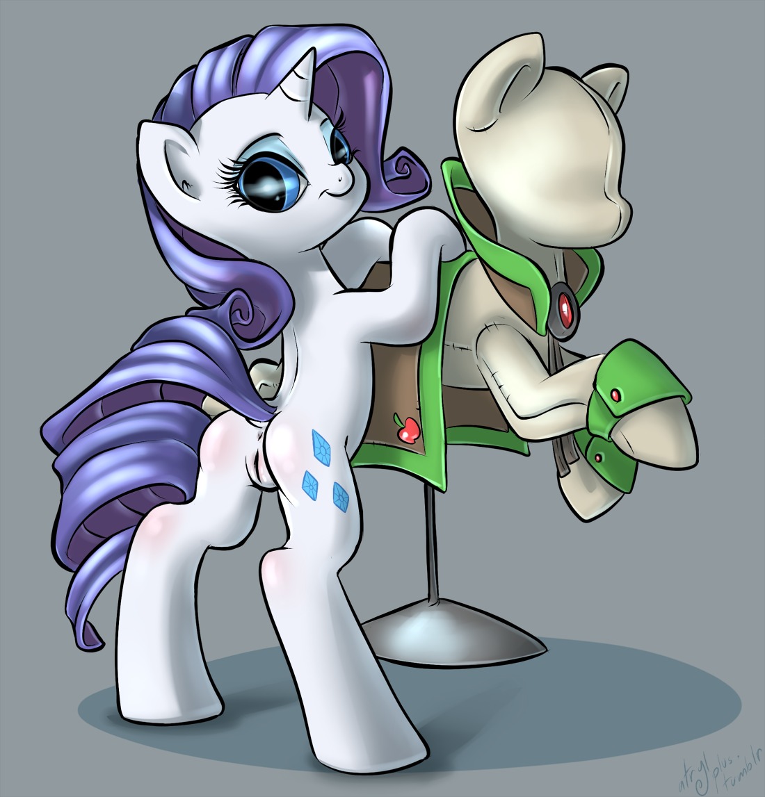 anus atryl cutie_mark digital_media_(artwork) e621 equid equine female feral friendship_is_magic fur genitals hair hasbro horn mammal mannequin my_little_pony mythological_creature mythological_equine mythology purple_hair rarity_(mlp) solo tail unicorn vulva white_body white_fur