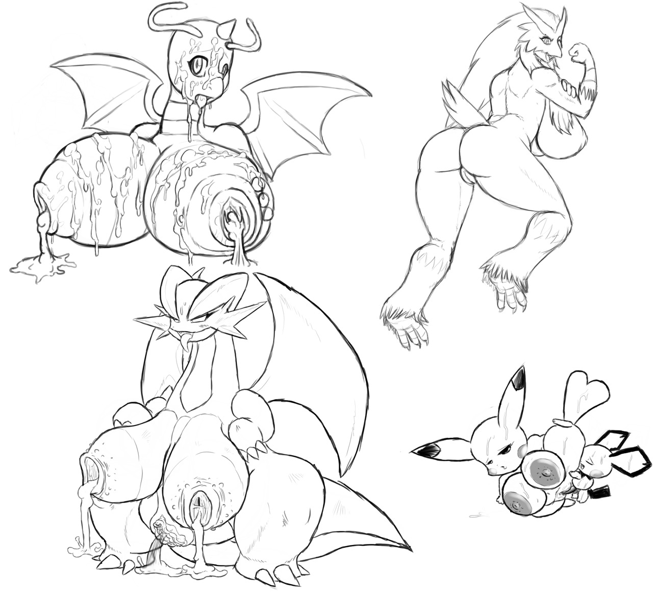 anthro big_breasts blaziken breasts dragonite female nintendo pikachu pokemon pokemon_(species) rule34 salamence thecon what