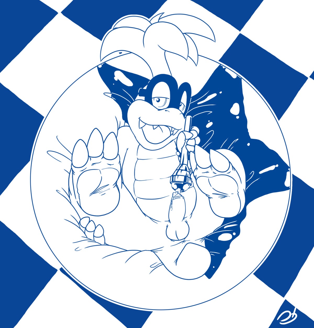 anthro anus artist_request iggy_koopa koopa koopaling koopalings male male_only mario_(series) monochrome nintendo presenting rule34 scalie solo straight_hair