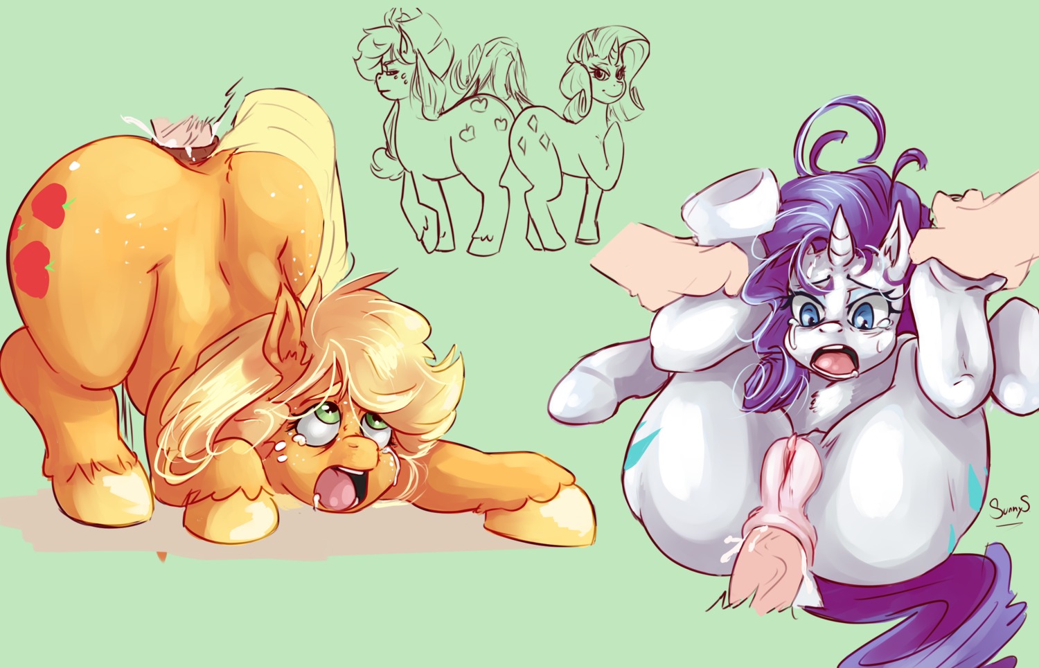 anal anal_penetration applejack_(mlp) bestiality big_butt bodily_fluids butt clitoris crying duo e621 earth_pony equid equine erection female female_focus female_on_human female_penetrated feral feral_penetrated friendship_is_magic genitals green_eyes hasbro hi_res horn horse human human_on_feral human_penetrating human_penetrating_feral interspecies male male/female male_on_feral male_penetrating male_penetrating_female mammal my_little_pony mythological_creature mythological_equine mythology nude open_mouth penetration penis pony quadruped rarity_(mlp) sex solo_focus sundown_(artist) tail tears unicorn vulva