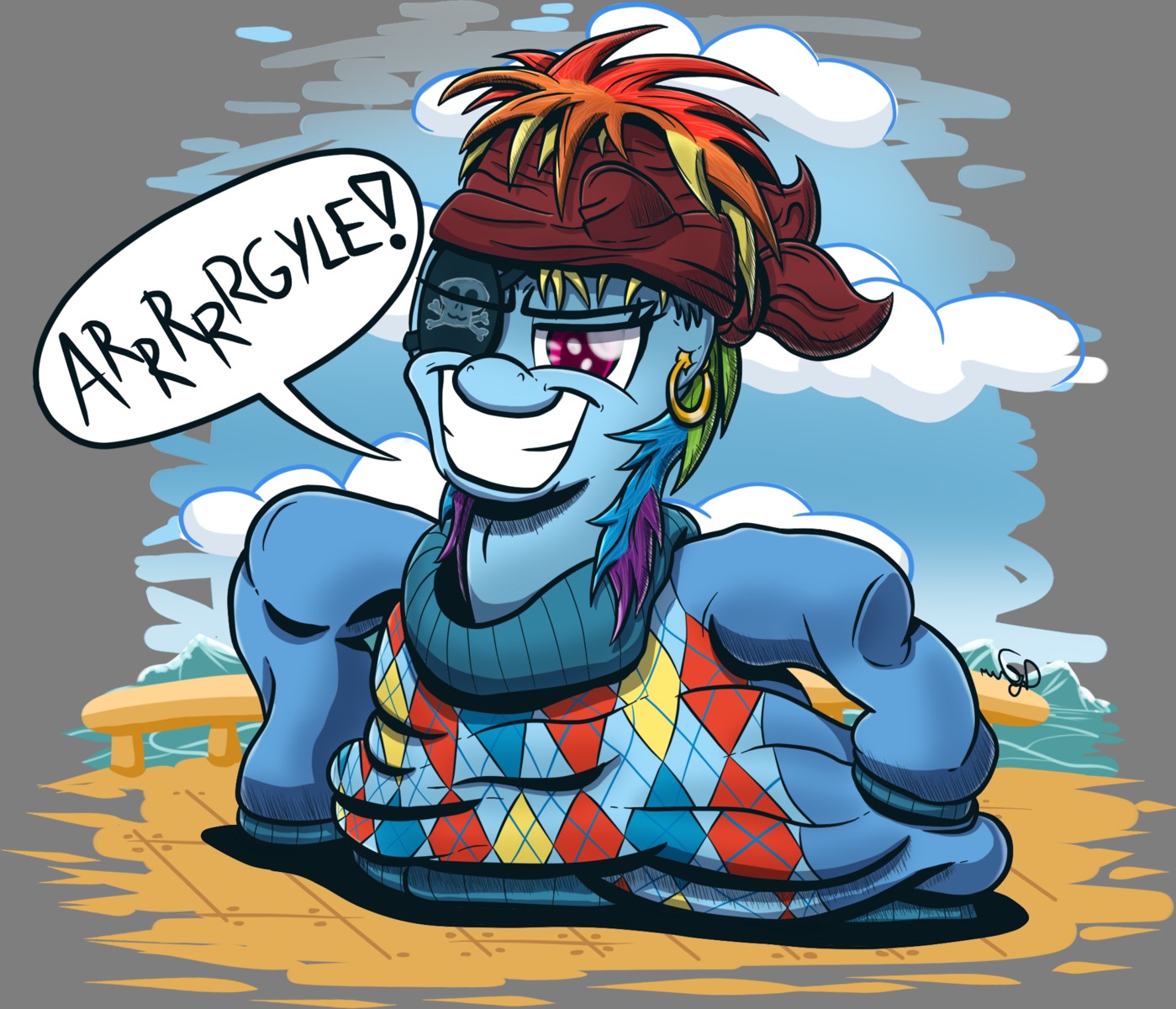 accessory alpha_channel blue_body blue_fur clothing cloud e621 ear_piercing english_text equid equine eye_patch eyewear feces female feral friendship_is_magic fur gray-day hair hasbro headband hi_res horse looking_at_viewer mammal multicolored_hair my_little_pony open_mouth outside piercing pirate pony purple_eyes rainbow_dash_(mlp) rainbow_hair shirt sky smile solo sweater teeth text topwear water wave young young_feral