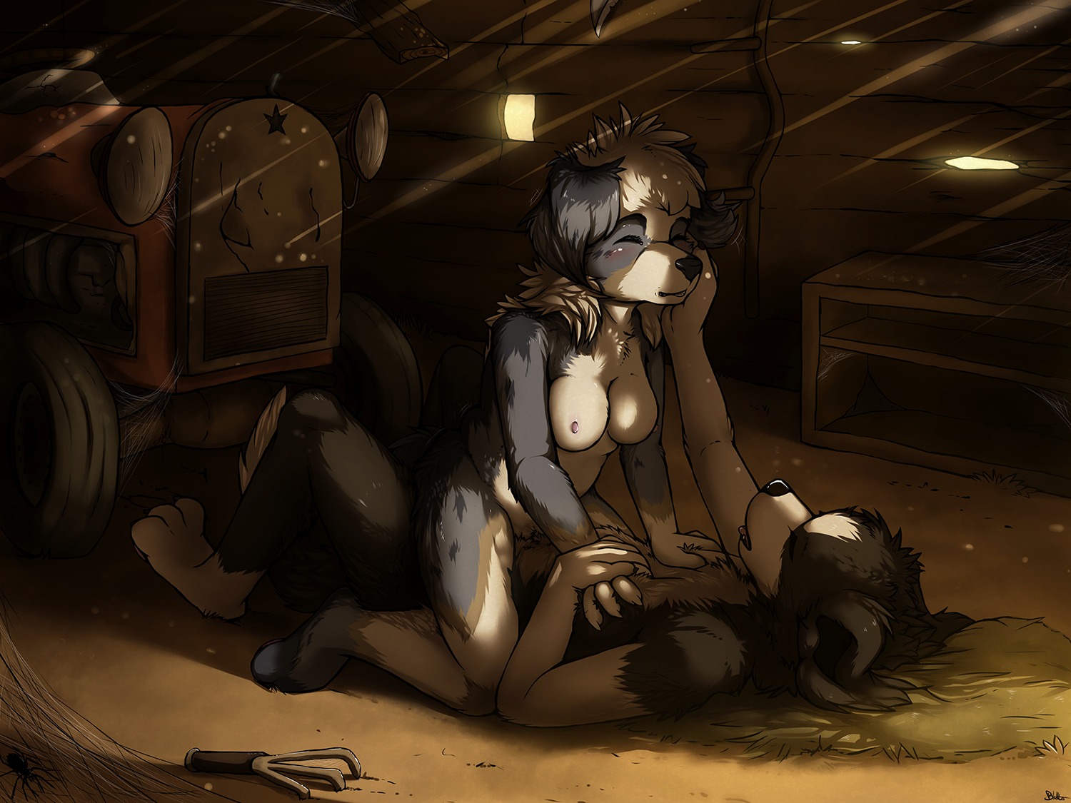 2013 4:3 ambient_arachnid ambient_arthropod anthro anthro_on_anthro anthro_penetrated anthro_penetrating anthro_penetrating_anthro arachnid arthropod australian_shepherd barn black_body black_fur blackfury blue_body blue_fur blush border_collie breasts canid canine canis collie cowgirl_position detailed_background domestic_dog duo e621 eyes_closed female female_on_top female_penetrated from_front_position fur hair hand_on_chest hand_on_face happy happy_sex herding_dog male male/female male_on_bottom male_penetrating male_penetrating_female mammal nipples nude on_bottom on_top pastoral_dog penetration penile penile_penetration penis_in_vagina sex sheepdog spider star straddling tongue tongue_out tractor vaginal vaginal_penetration vehicle white_body white_fur white_hair wood