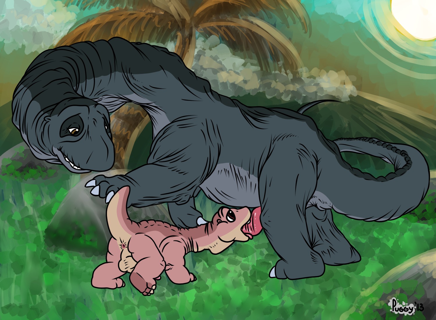 2013 3_toes age_difference anus apatosaurus backsack bald balls black_body black_eyes black_skin brown_body brown_eyes brown_skin butt claws detailed_background dinosaur diplodocid diplodocoid don_bluth duo e621 erection feet fellatio feral feral_on_feral feral_penetrated feral_penetrating feral_penetrating_feral genitals glistening grandchild_(lore) grandfather_(lore) grandfather_and_grandchild_(lore) grandfather_and_grandson_(lore) grandfather_penetrating_grandson grandpa_longneck grandparent_(lore) grandparent_and_grandchild_(lore) grandson_(lore) grey_body grey_skin happy incest_(lore) intraspecies larger_male leaf littlefoot looking_down looking_up male male/male male_penetrated male_penetrating male_penetrating_male nature older_male open_mouth oral oral_penetration outside palm_tree penetration penile penis pink_body pink_penis pink_skin plant prehistoric_species puggy quadruped raised_leg raised_tail reptile saurischian sauropod sauropodomorph scalie sex size_difference sky smaller_male smaller_penetrated smile smoke sun tail teeth the_land_before_time toe_claws toes tongue tongue_out tree volcano wrinkles young young_feral younger_male younger_penetrated