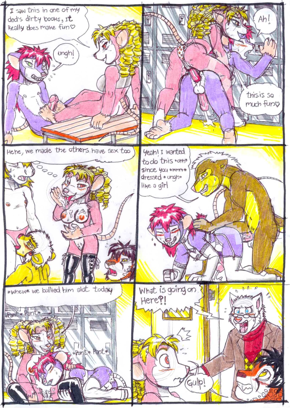 2013 4_toes all_fours anal anal_orgasm anal_penetration anthro anthro_on_anthro anthro_penetrated anthro_penetrating anthro_penetrating_anthro backsack balls bdsm bisexual black_hair blonde_hair blue_eyes blush bodily_fluids bound breasts brown_eyes brown_hair bulge canid canine canis caught_in_the_act chuck_(netreek) clothed clothing collar comic crossdressing cum cum_in_ass cum_in_mouth cum_in_vagina cum_inside cum_on_face cum_while_penetrated cumshot cunnilingus dialogue dildo double_penetration e621 ejaculation english_text equid erection eyes_closed eyewear feet felid fellatio female female/female female_penetrating female_penetrating_male femboy foot_fetish foot_play footjob from_behind_position fully_clothed fur genital_fluids genitals group group_sex hair hands-free heart_symbol hi_res humanoid_genitalia humanoid_penis interspecies jaguar kissing kneeling leotard locker locker_room lying male male/female male/male male_penetrated male_penetrating male_penetrating_male mammal mariano midriff mouse multiple_scenes murid murine mustelid nipples nude object_in_ass on_back on_side open_mouth oral orgasm pantherine pegging penetration penile penis presenting purple_hair rodent sandwich_position sex sex_toy sex_toy_in_ass sex_toy_insertion sitting soles spitroast spread_legs spreading strapon student sweat tail teacher teacher_and_student text threesome tiger toes tongue tongue_out topless toying_partner traditional_media_(artwork) trio underwear undressing vaginal vixy_(netreek) vulva white_hair wolf young young_anthro