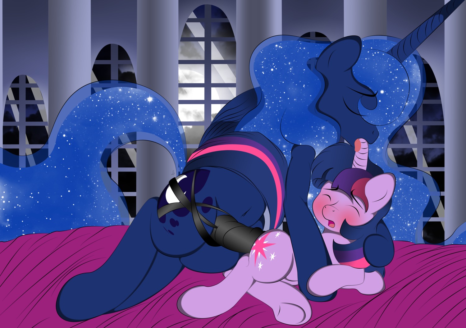 2013 absurd_res ambiguous_penetration bed blue_hair blush crown cutie_mark dildo duo e621 equid equine eyes_closed female female/female feral feral_on_feral friendship_is_magic fur furniture hair hasbro headgear hi_res hooves horn inside licking mammal moon multicolored_hair my_little_pony mythological_creature mythological_equine mythology navel night on_bed open_mouth penetration princess_luna_(mlp) purple_body purple_fur purple_hair sex sex_toy size_difference strapon sucking tail tongue tongue_out twilight_sparkle_(mlp) two_tone_hair underhoof unicorn v-d-k