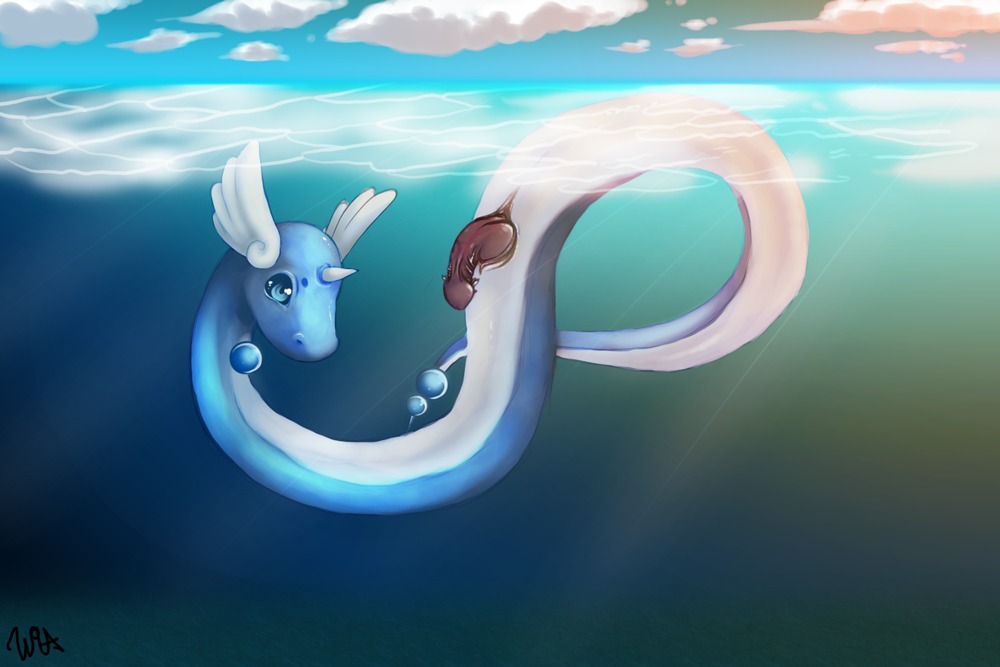 blue_skin color day dragonair feral horn male male_only nude outdoors penis pokemon rule34 solo tagme underwater white_skin