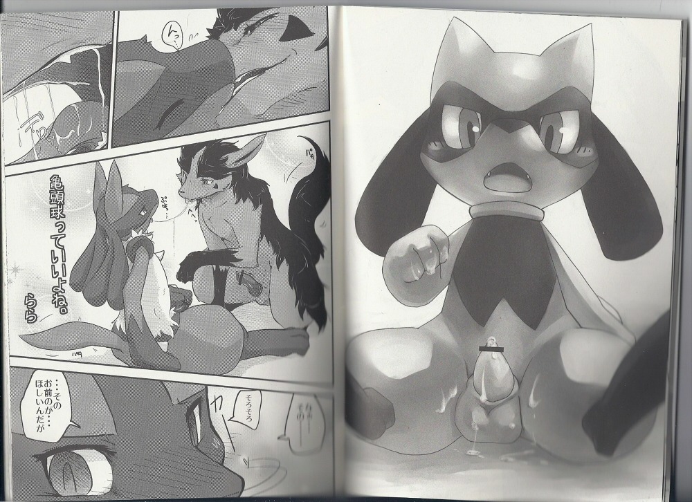 after_sex animal_genitalia animal_penis anthro balls blush bodily_fluids canid canine canine_genitalia canine_penis censor_bar censored cum dialogue duo e621 erection fur generation_3_pokemon generation_4_pokemon genital_fluids genitals ineffective_censorship japanese_text kissing knot lucario male male/male mammal mightyena monochrome nintendo nude open_mouth penis pokemon pokemon_(species) riolu sex tail text tongue translation_request unknown_artist young young_anthro